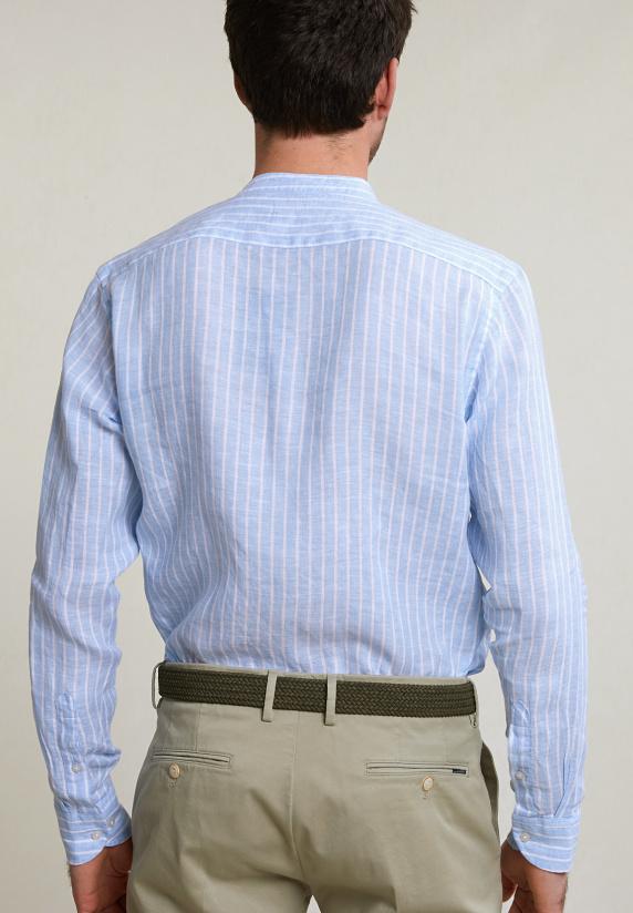 River Woods Custom Fit Gestreept Linnen Hemd Blauw/wit