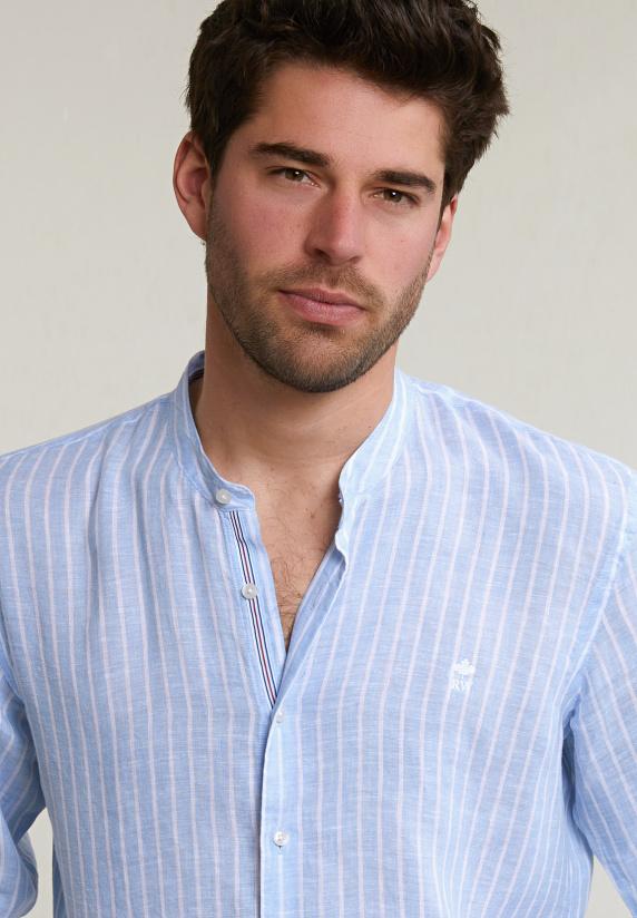 River Woods Custom Fit Gestreept Linnen Hemd Blauw/wit