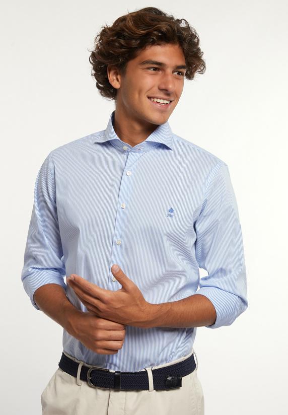 river woods Custom fit gestreept performance stretch hemd blauw/wit