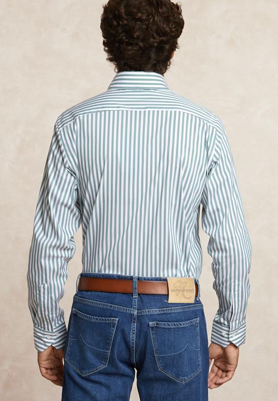 River Woods Custom Fit Gestreept Performance Stretch Hemd Groen/wit