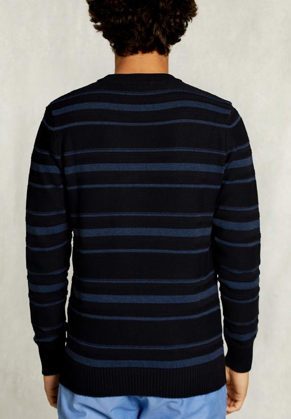 River Woods Custom Fit Gestreepte Pima Katoen Trui Blauw