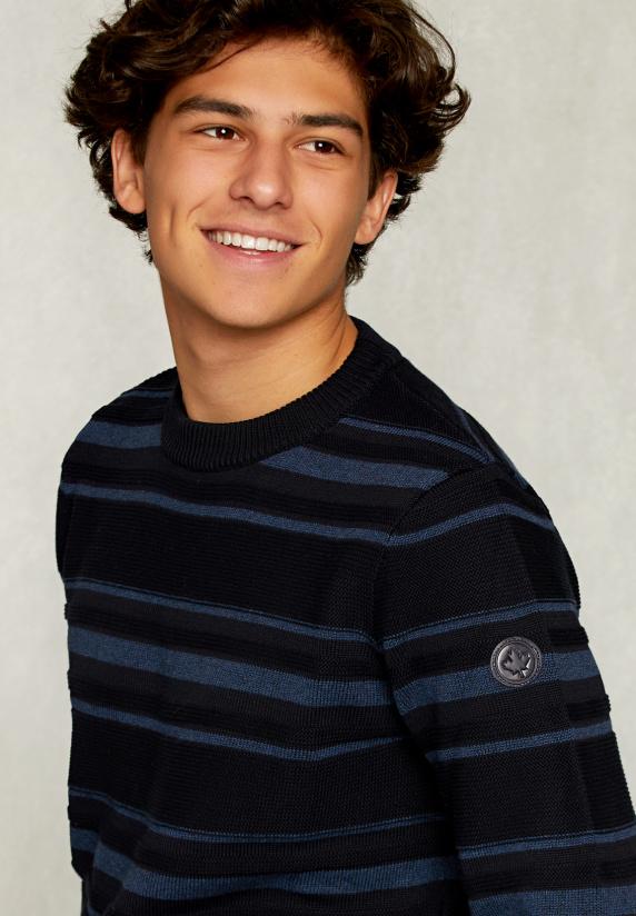 River Woods Custom Fit Gestreepte Pima Katoen Trui Blauw