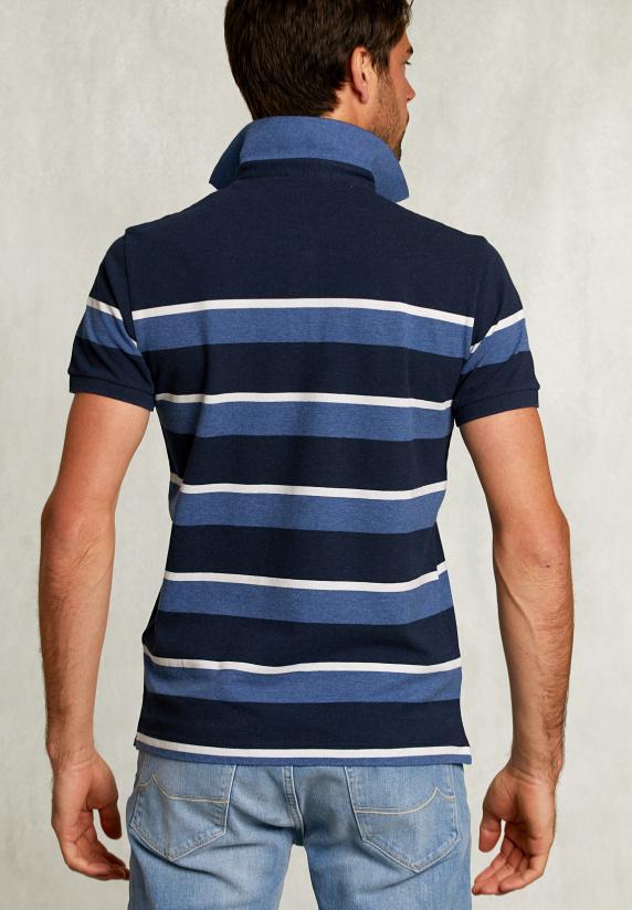 River Woods Custom Fit Gestreepte Polo Indian Ocean Mix