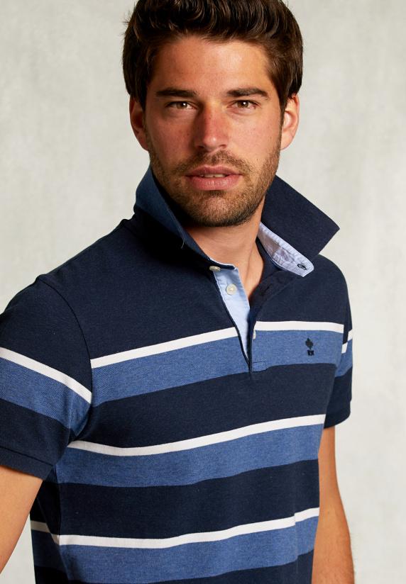 River Woods Custom Fit Gestreepte Polo Indian Ocean Mix