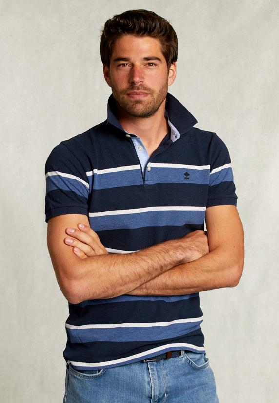 river woods Custom fit gestreepte polo indian ocean mix