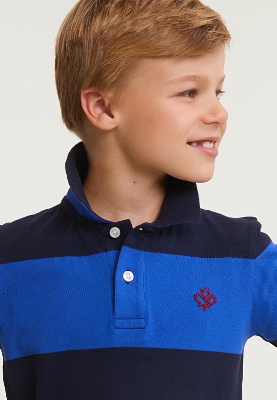 River Woods Custom Fit Gestreepte Stretch Polo Navy/evening Blue