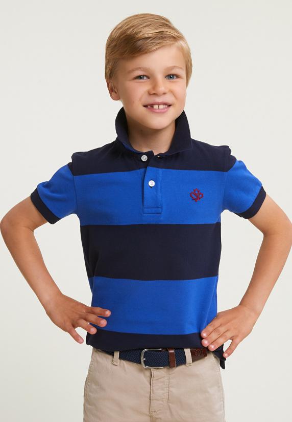 River Woods Custom Fit Gestreepte Stretch Polo Navy/evening Blue