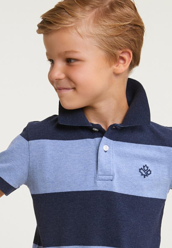 River Woods Custom Fit Gestreepte Stretch Polo Night Blue Mix/seashore Mix