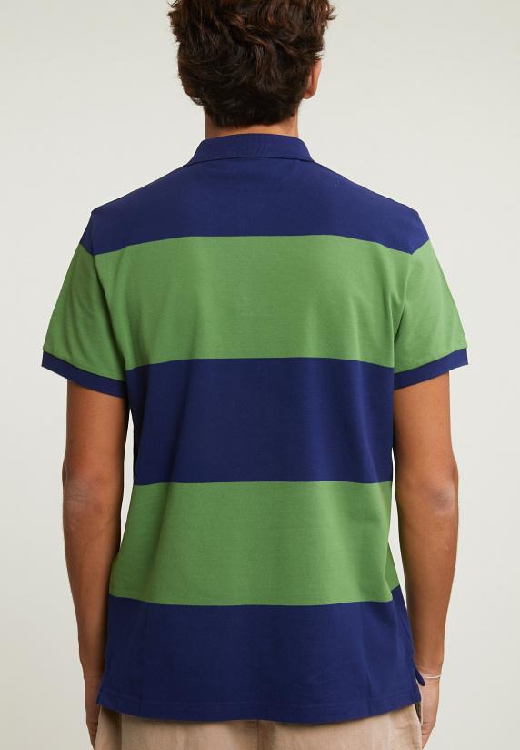 River Woods Custom Fit Gestreepte Stretch Polo Royal Blue/belize Green