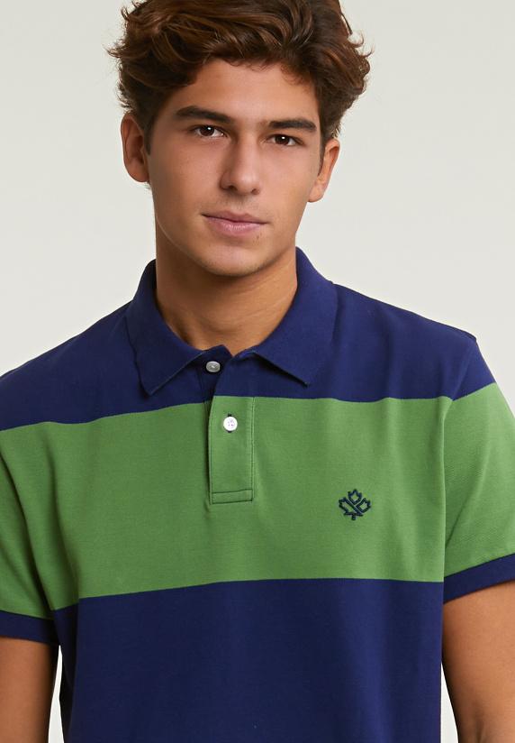 River Woods Custom Fit Gestreepte Stretch Polo Royal Blue/belize Green