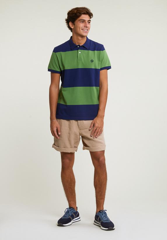 River Woods Custom Fit Gestreepte Stretch Polo Royal Blue/belize Green