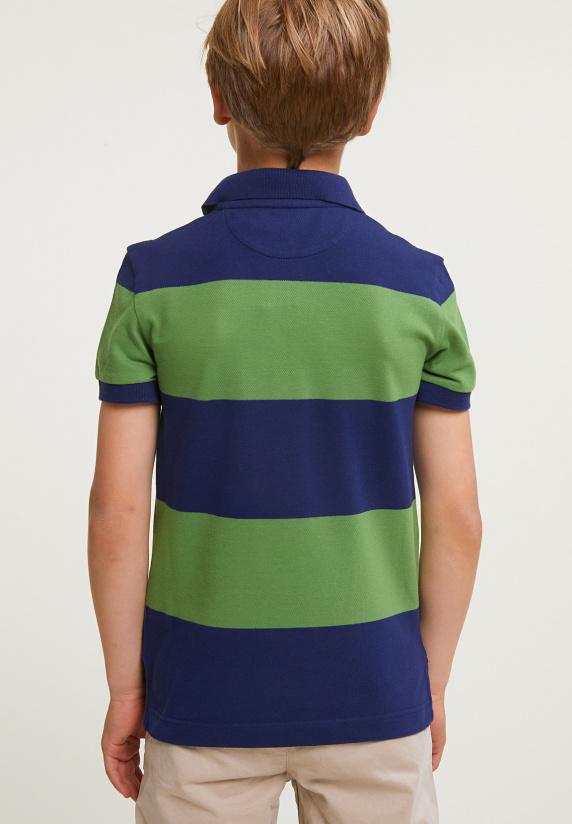 River Woods Custom Fit Gestreepte Stretch Polo Royal Blue/belize Green