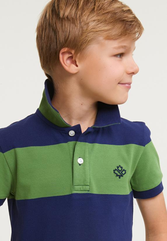 River Woods Custom Fit Gestreepte Stretch Polo Royal Blue/belize Green