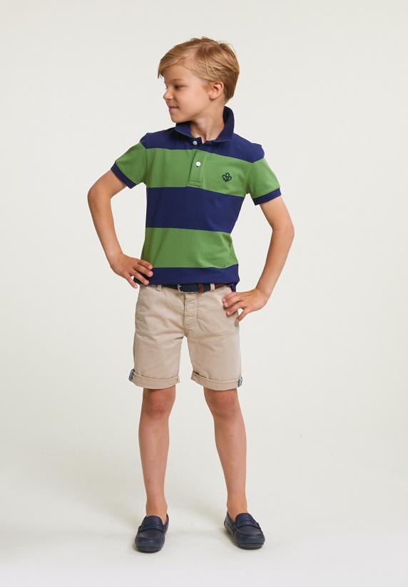 River Woods Custom Fit Gestreepte Stretch Polo Royal Blue/belize Green