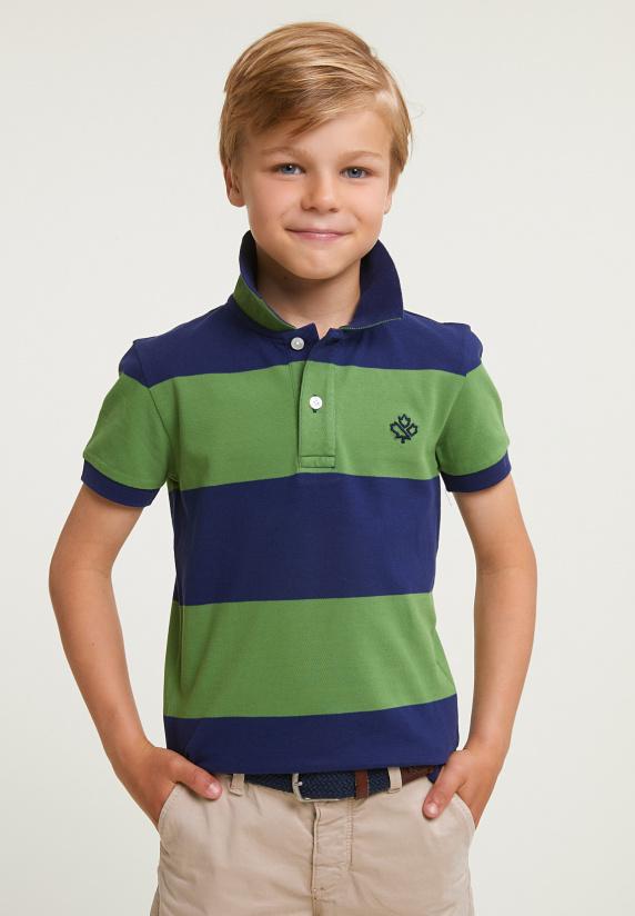 River Woods Custom Fit Gestreepte Stretch Polo Royal Blue/belize Green