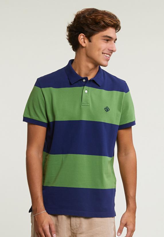 river woods Custom fit gestreepte stretch polo royal blue/belize green