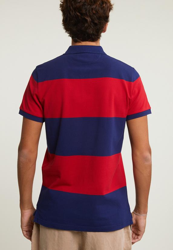 River Woods Custom Fit Gestreepte Stretch Polo Royal Blue/harvard Red