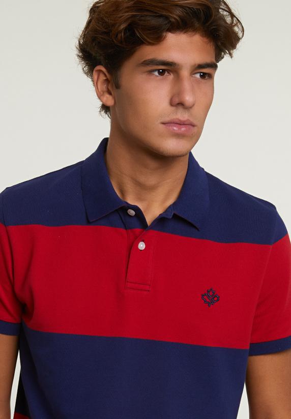River Woods Custom Fit Gestreepte Stretch Polo Royal Blue/harvard Red