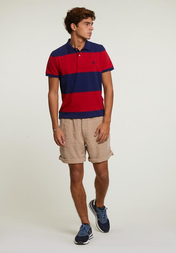 River Woods Custom Fit Gestreepte Stretch Polo Royal Blue/harvard Red