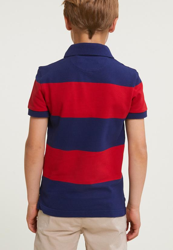River Woods Custom Fit Gestreepte Stretch Polo Royal Blue/harvard Red