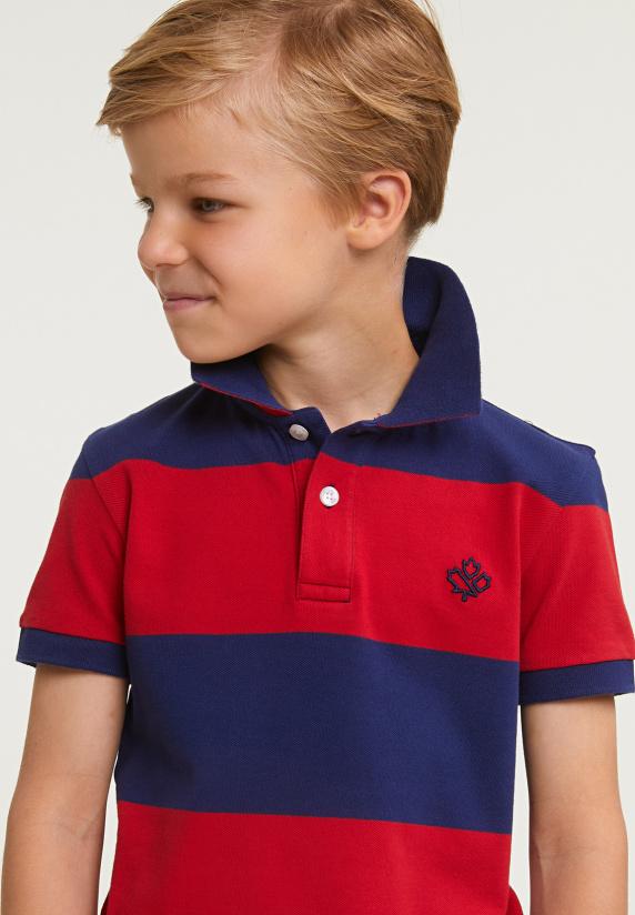 River Woods Custom Fit Gestreepte Stretch Polo Royal Blue/harvard Red