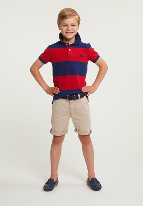 River Woods Custom Fit Gestreepte Stretch Polo Royal Blue/harvard Red