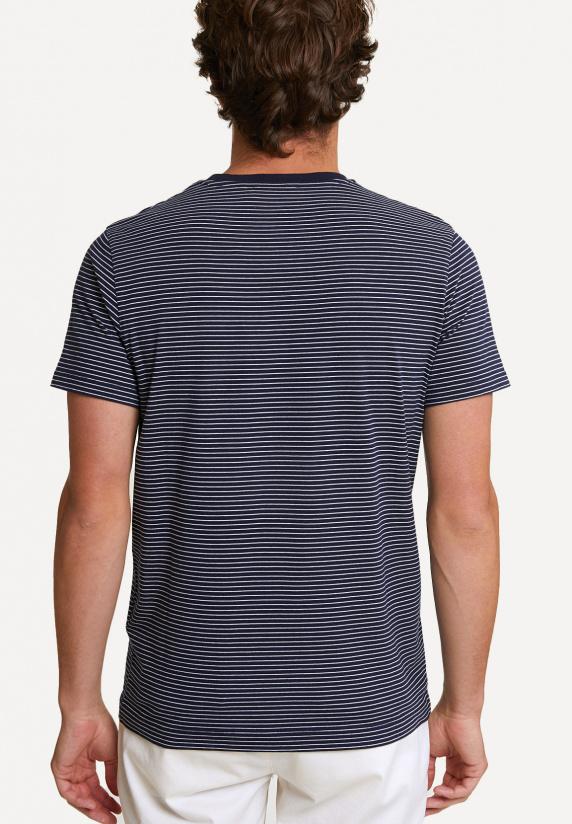 River Woods Custom Fit Gestreepte T-shirt Borstzak Navy