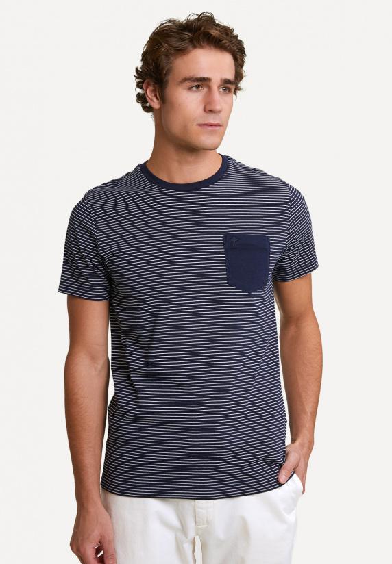 river woods Custom fit gestreepte T-shirt borstzak navy