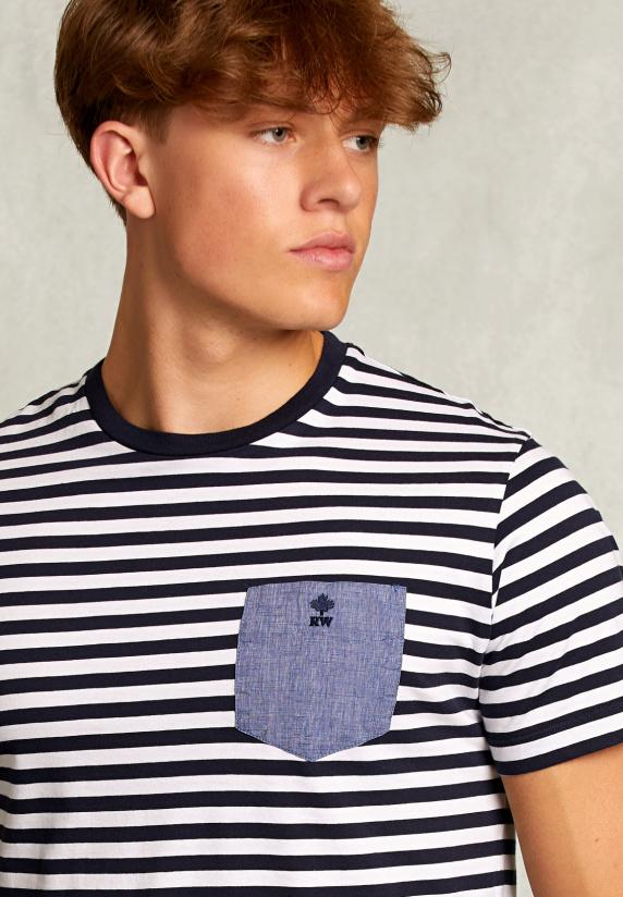 River Woods Custom Fit Gestreepte T-shirt Met Zak Navy