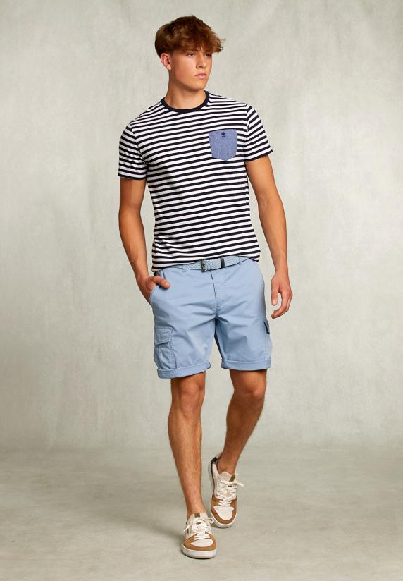 River Woods Custom Fit Gestreepte T-shirt Met Zak Navy