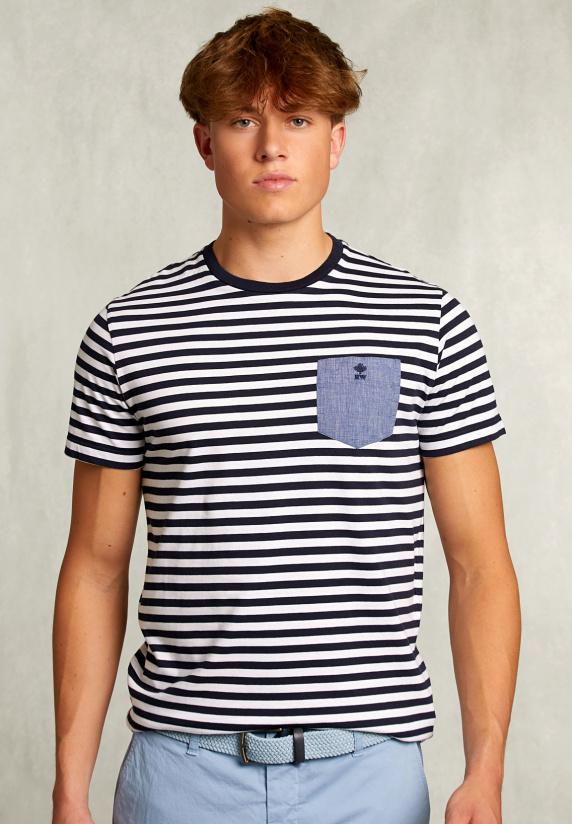 river woods Custom fit gestreepte T-shirt met zak navy