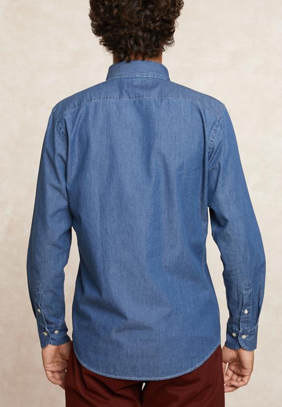 River Woods Custom Fit Jeanshemd Borstzak Dk Bleach