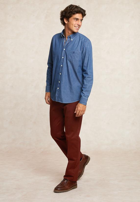 River Woods Custom Fit Jeanshemd Borstzak Dk Bleach