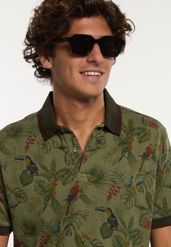 River Woods Custom Fit Katoen-linnen Fantasie Piqué Polo Olijfgroen