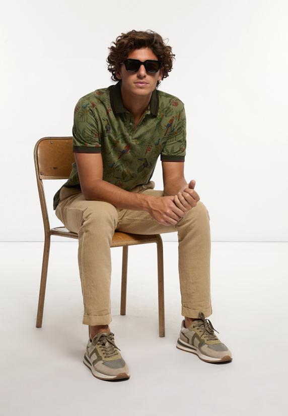 River Woods Custom Fit Katoen-linnen Fantasie Piqué Polo Olijfgroen