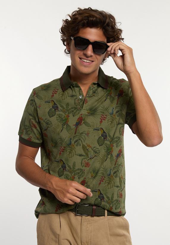 river woods Custom fit katoen-linnen fantasie piqué polo olijfgroen
