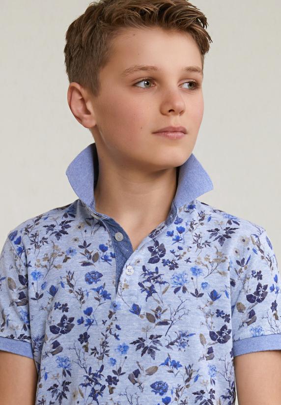 River Woods Custom Fit Katoen-linnen Gebloemde Polo Chambray Mix