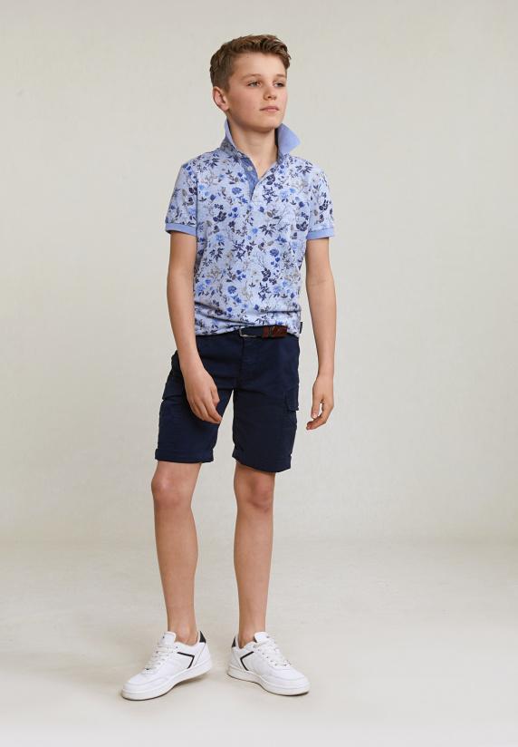 River Woods Custom Fit Katoen-linnen Gebloemde Polo Chambray Mix