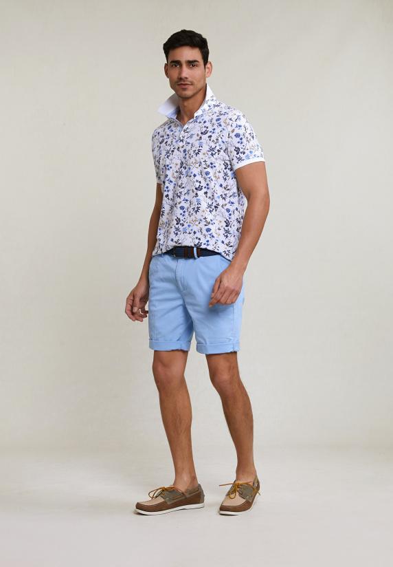 River Woods Custom Fit Katoen-linnen Gebloemde Polo Wit