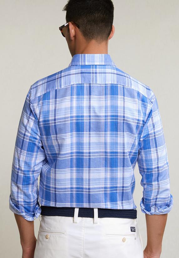 River Woods Custom Fit Katoen-linnen Geruit Hemd Blauw/wit