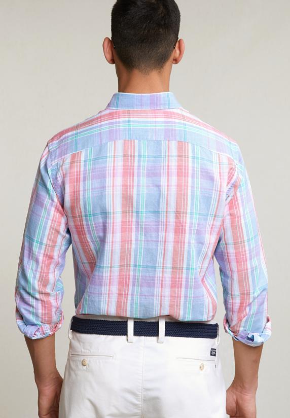 River Woods Custom Fit Katoen-linnen Geruit Hemd Multi