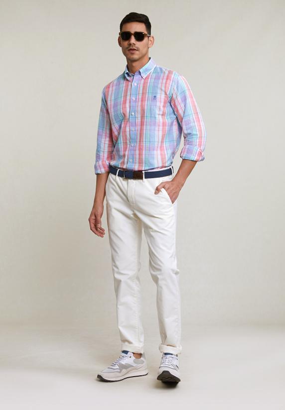 River Woods Custom Fit Katoen-linnen Geruit Hemd Multi