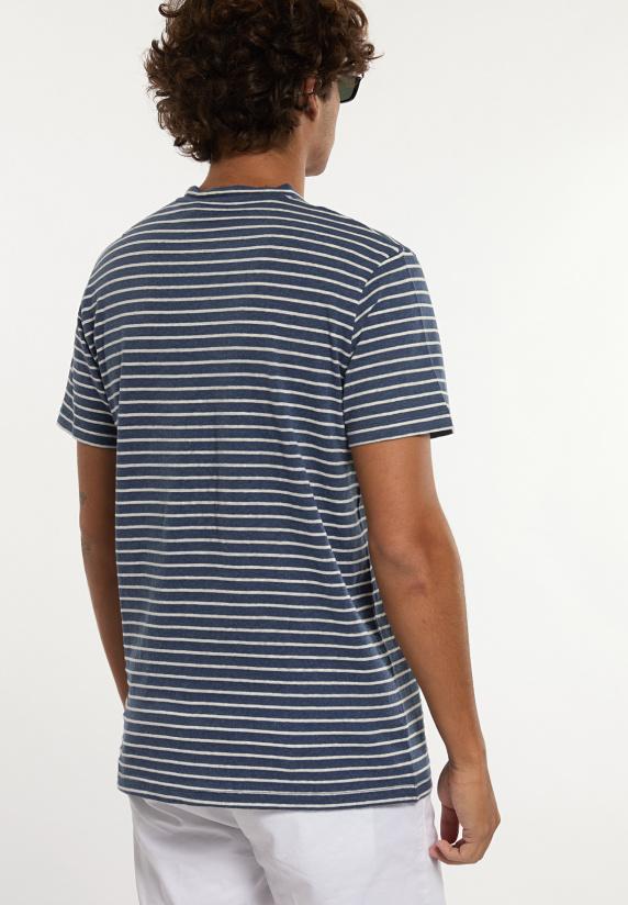 River Woods Custom Fit Katoen-linnen Gestreepte T-shirt Moonlight Mix