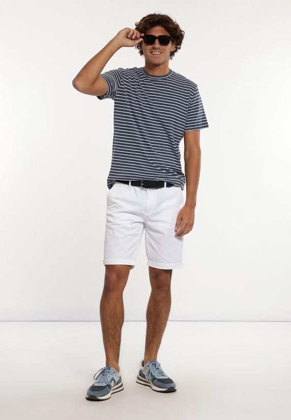 River Woods Custom Fit Katoen-linnen Gestreepte T-shirt Moonlight Mix