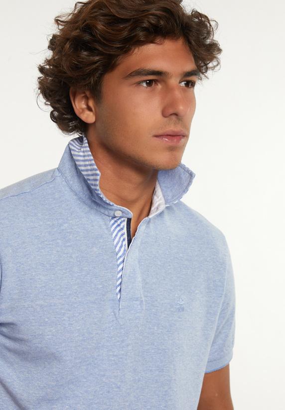 River Woods Custom Fit Katoen-linnen Jaspe Piqué Polo Dk Soft Persian Blue Mix