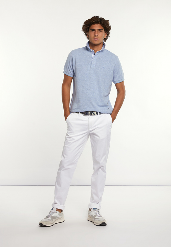 River Woods Custom Fit Katoen-linnen Jaspe Piqué Polo Dk Soft Persian Blue Mix