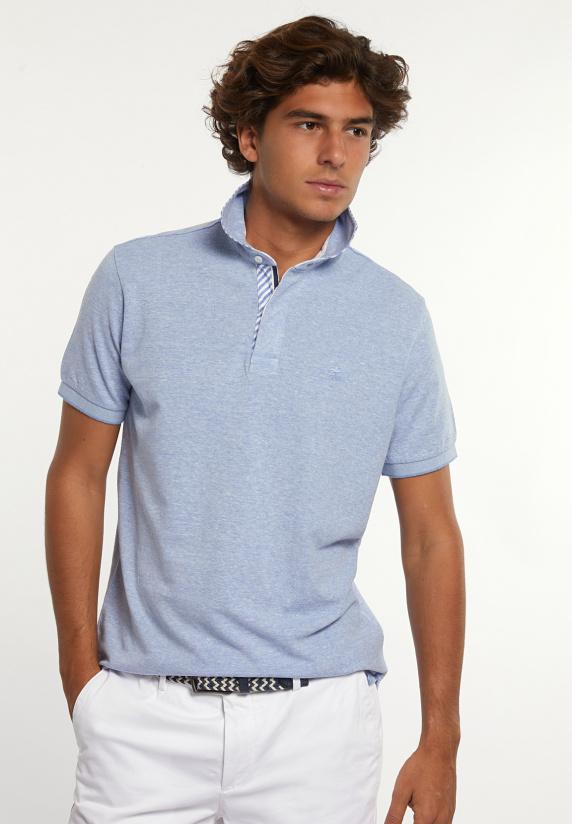 river woods Custom fit katoen-linnen jaspe piqué polo dk soft persian blue mix