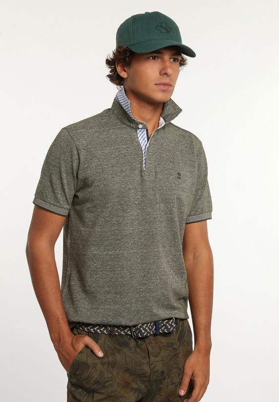 river woods Custom fit katoen-linnen jaspe piqué polo forest mix