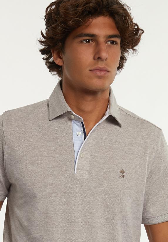 River Woods Custom Fit Katoen-linnen Jaspe Piqué Polo Lt Sand Mix