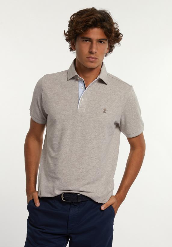 river woods Custom fit katoen-linnen jaspe piqué polo lt sand mix